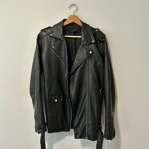Zara Basic Oversized Faux Leather Moto Jacket Size M - Picture 2 of 7